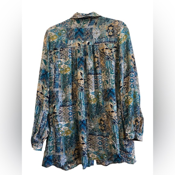 Jane & Delancey Boho Patchwork Rayon Button Down Tunic Blouse M - Picture 2 of 5